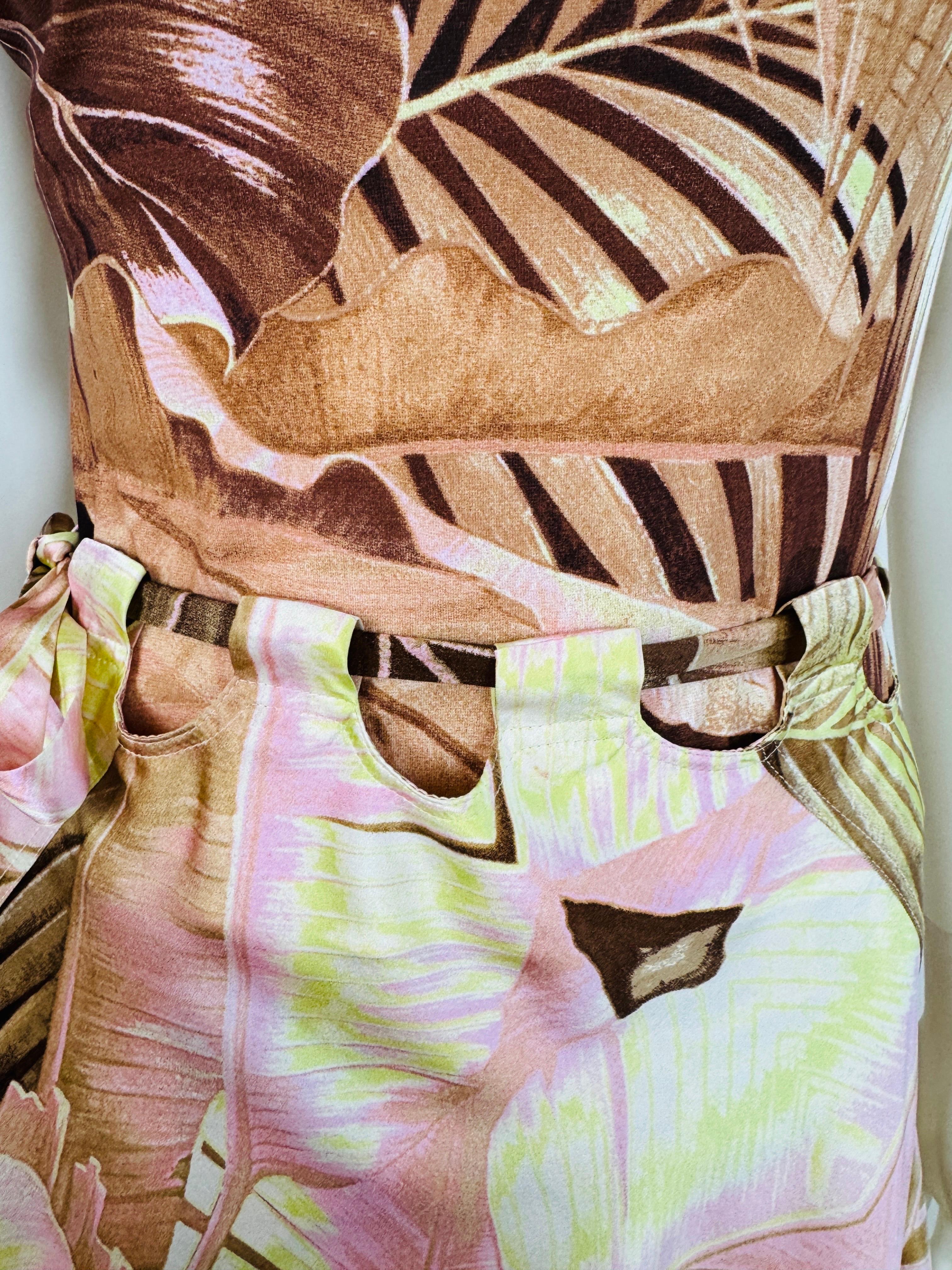 Vintage Roberto Cavalli S/S 2003 Tropical Palm Print Off Shoulder Top Skirt Set For Sale 5