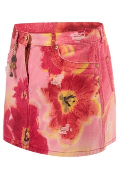 Vintage Roberto Cavalli S/S 2004 Floral Denim Skirt