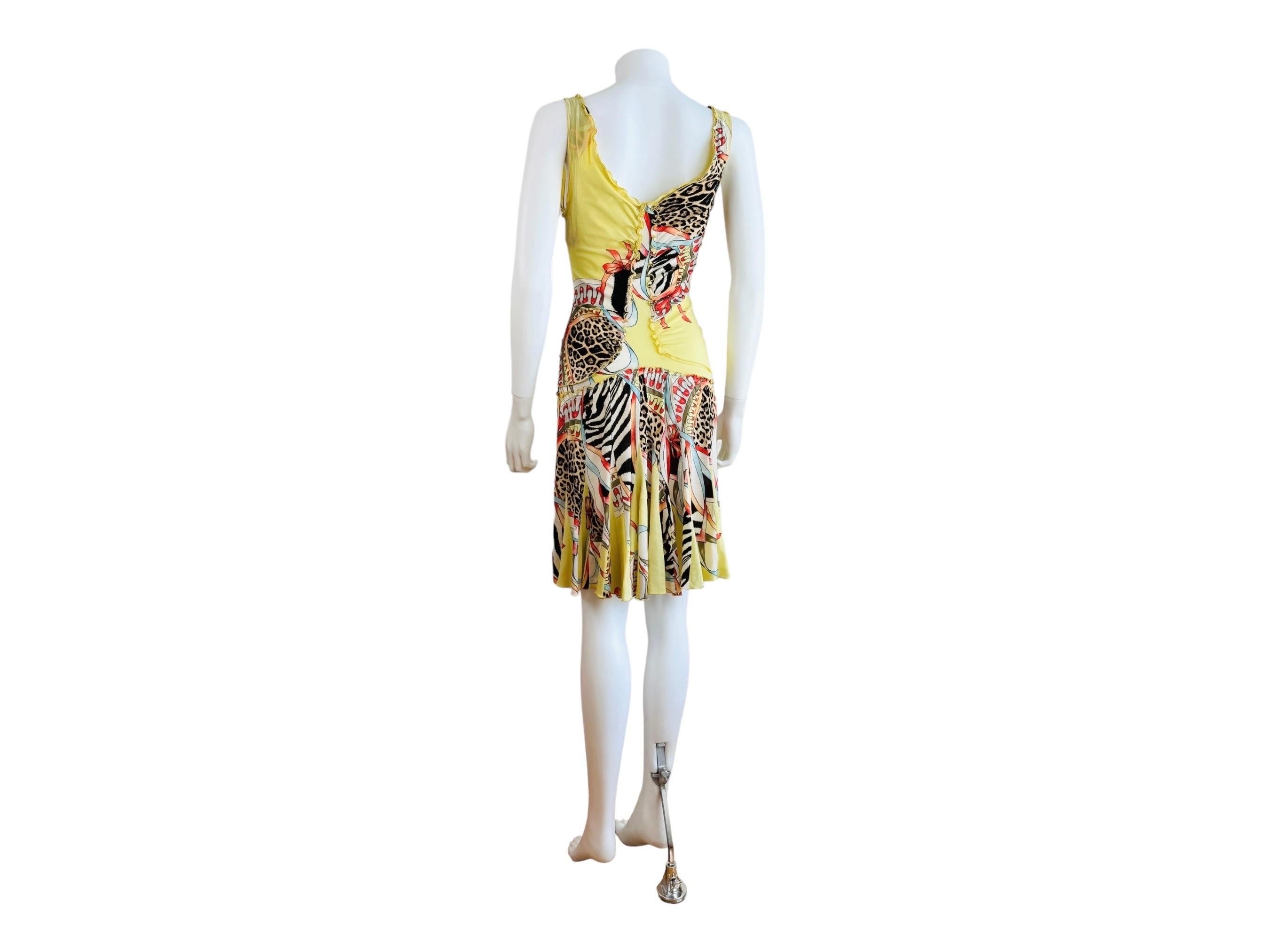 Vintage Roberto Cavalli S/S 2004 Floral Leopard Abstract Lace Up Mini Dress 6