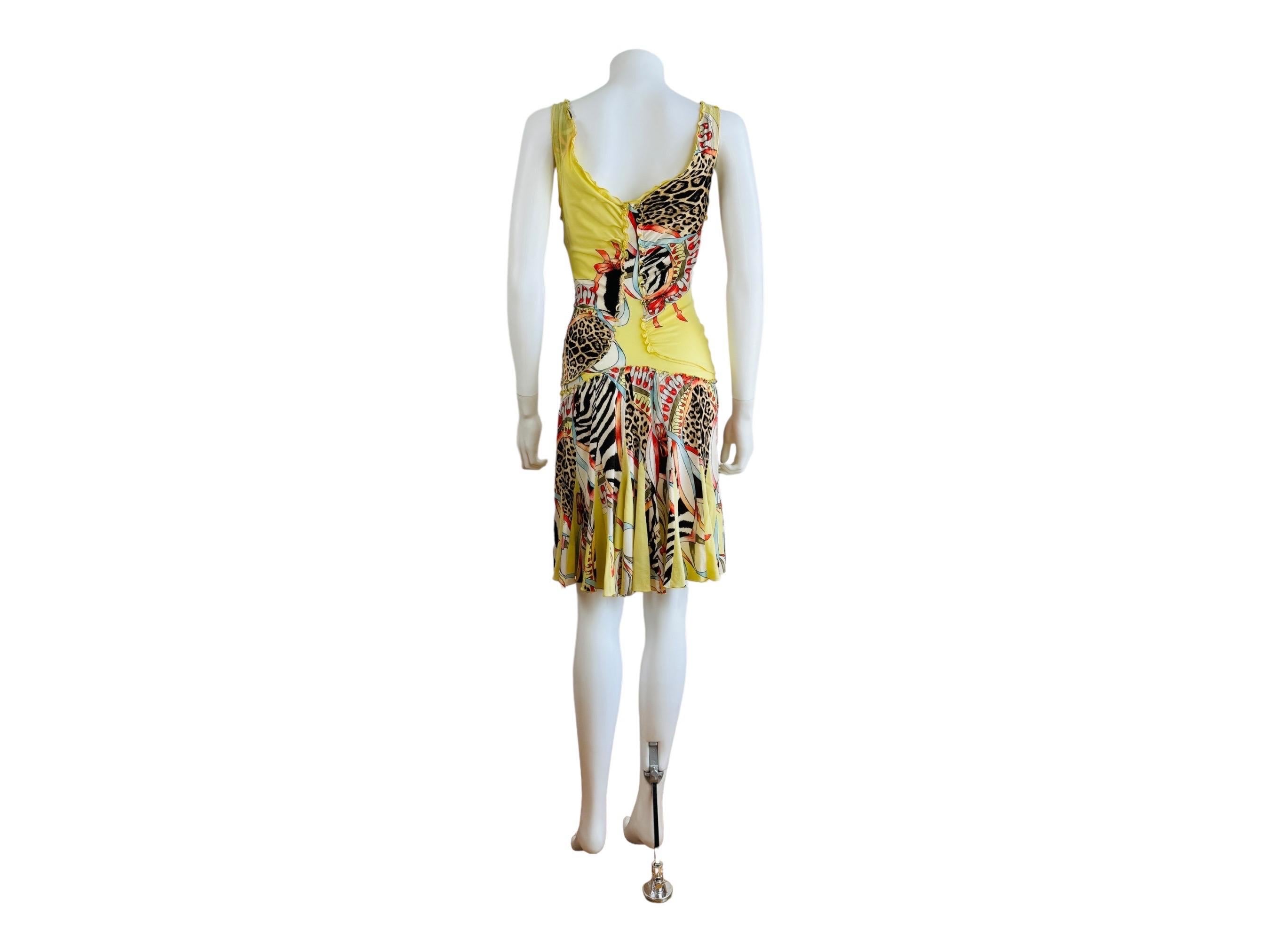 Vintage Roberto Cavalli S/S 2004 Floral Leopard Abstract Lace Up Mini Dress 7
