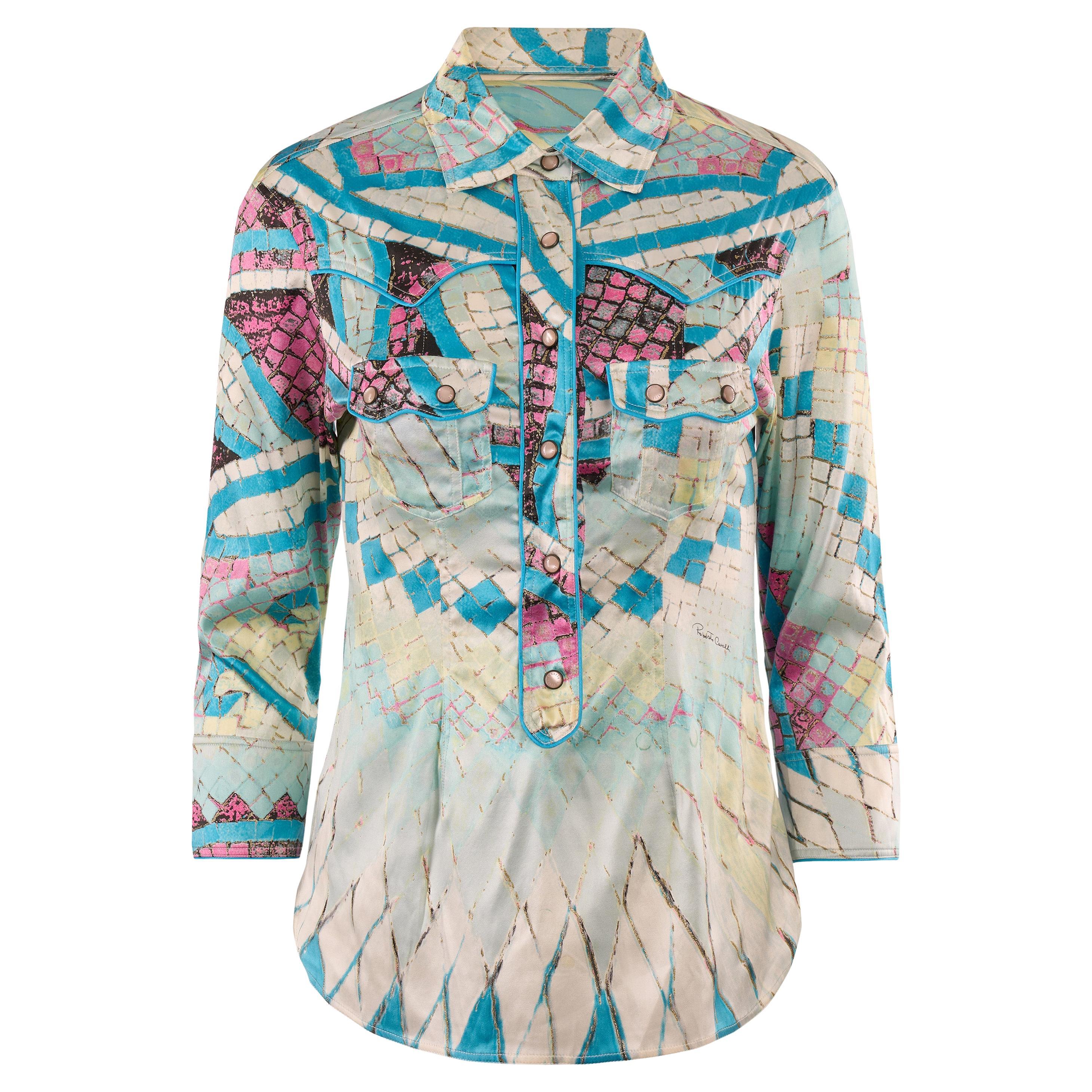Vintage Roberto Cavalli S/S 2004 Print Shirt For Sale