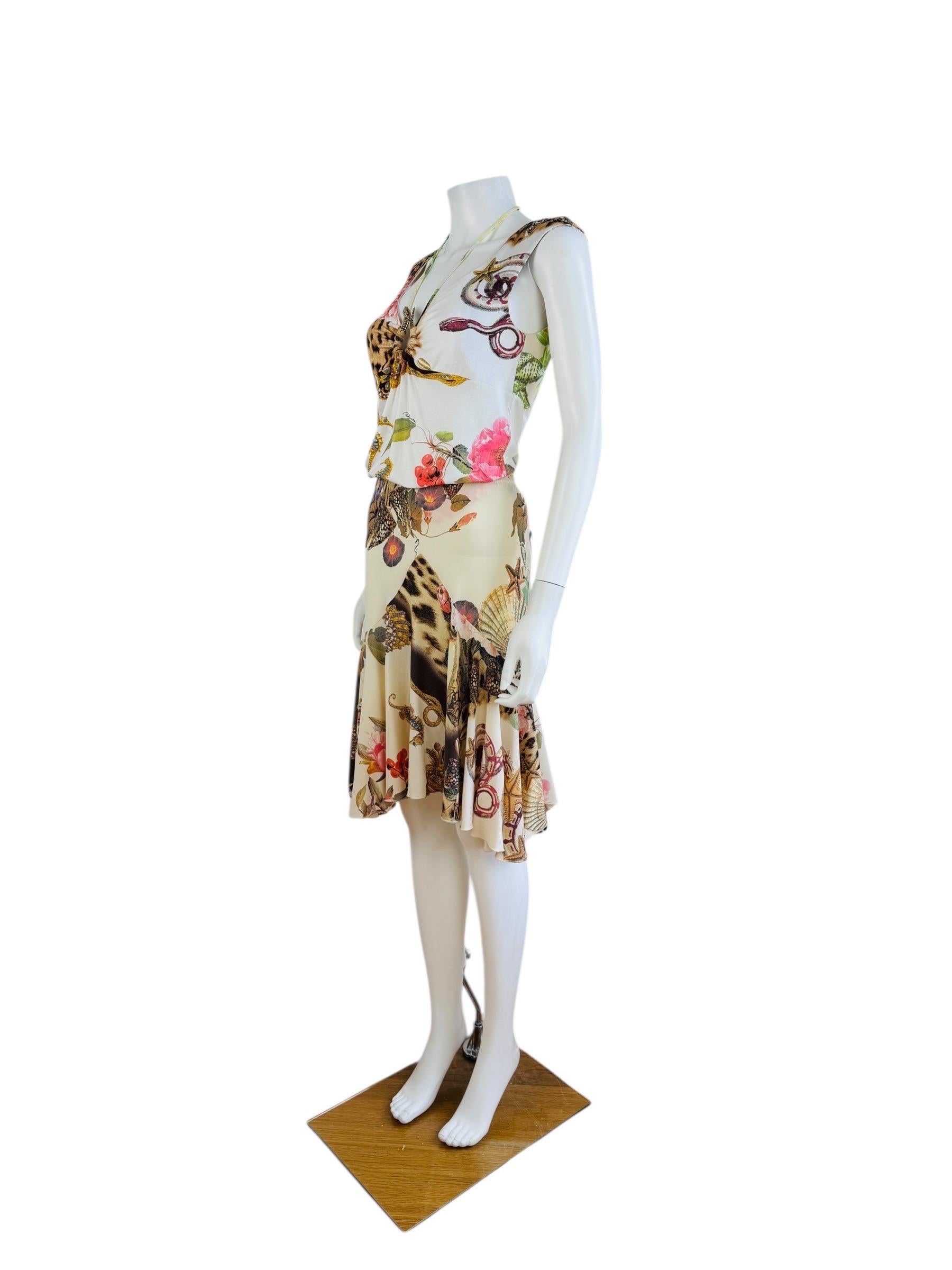 Vintage Roberto Cavalli S/S 2005 Seashell Leopard Floral Top + Skirt Set For Sale 6