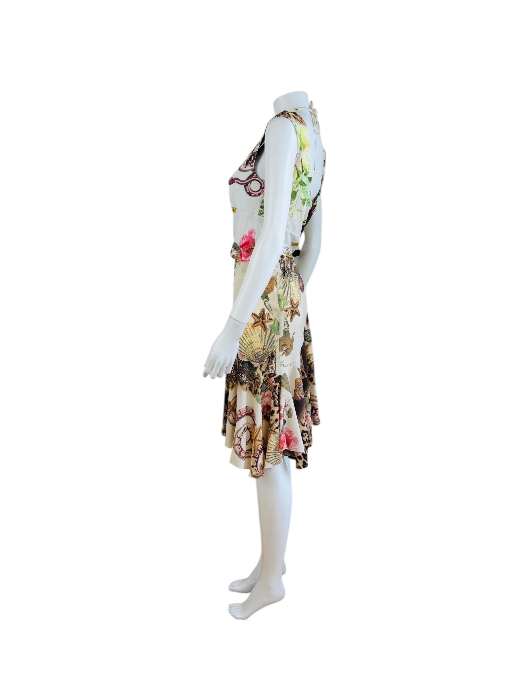 Vintage Roberto Cavalli S/S 2005 Seashell Leopard Floral Top + Skirt Set For Sale 7