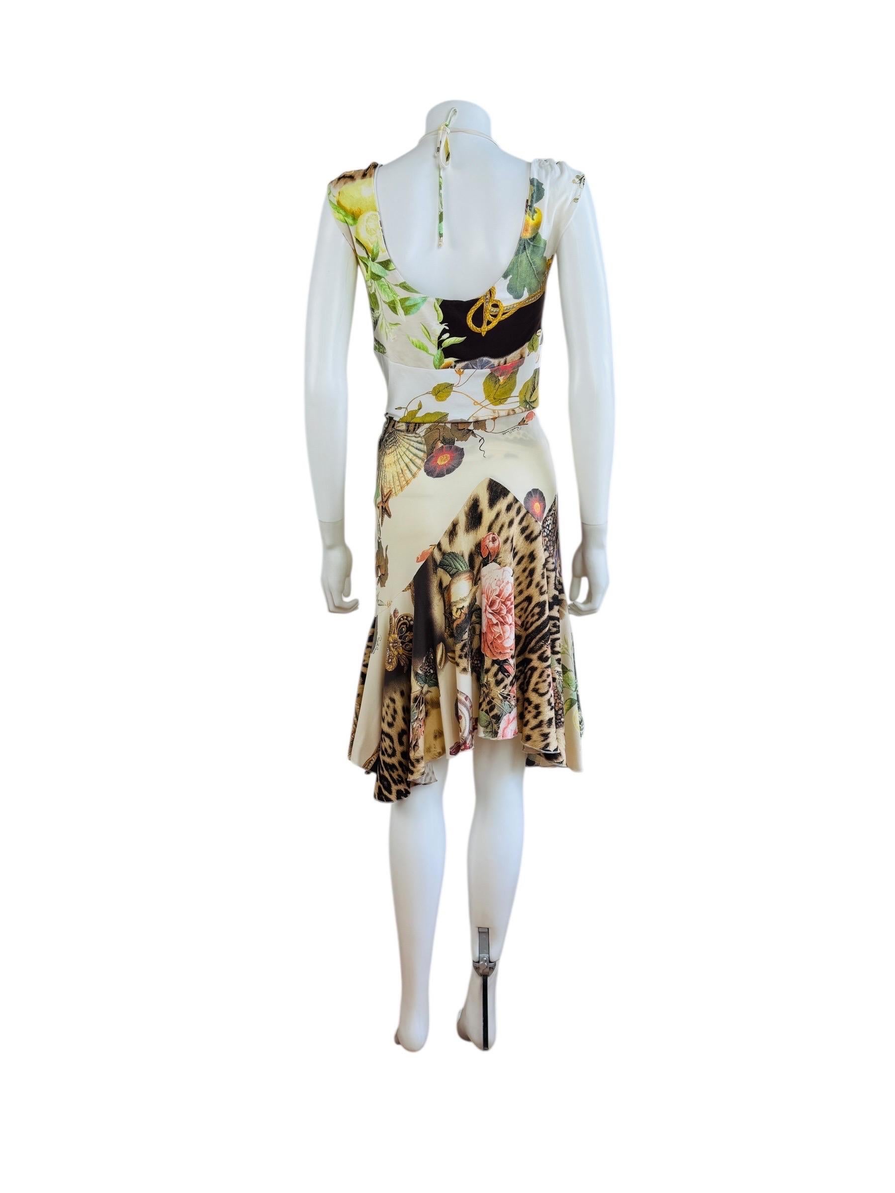 Vintage Roberto Cavalli S/S 2005 Seashell Leopard Floral Top + Skirt Set For Sale 9