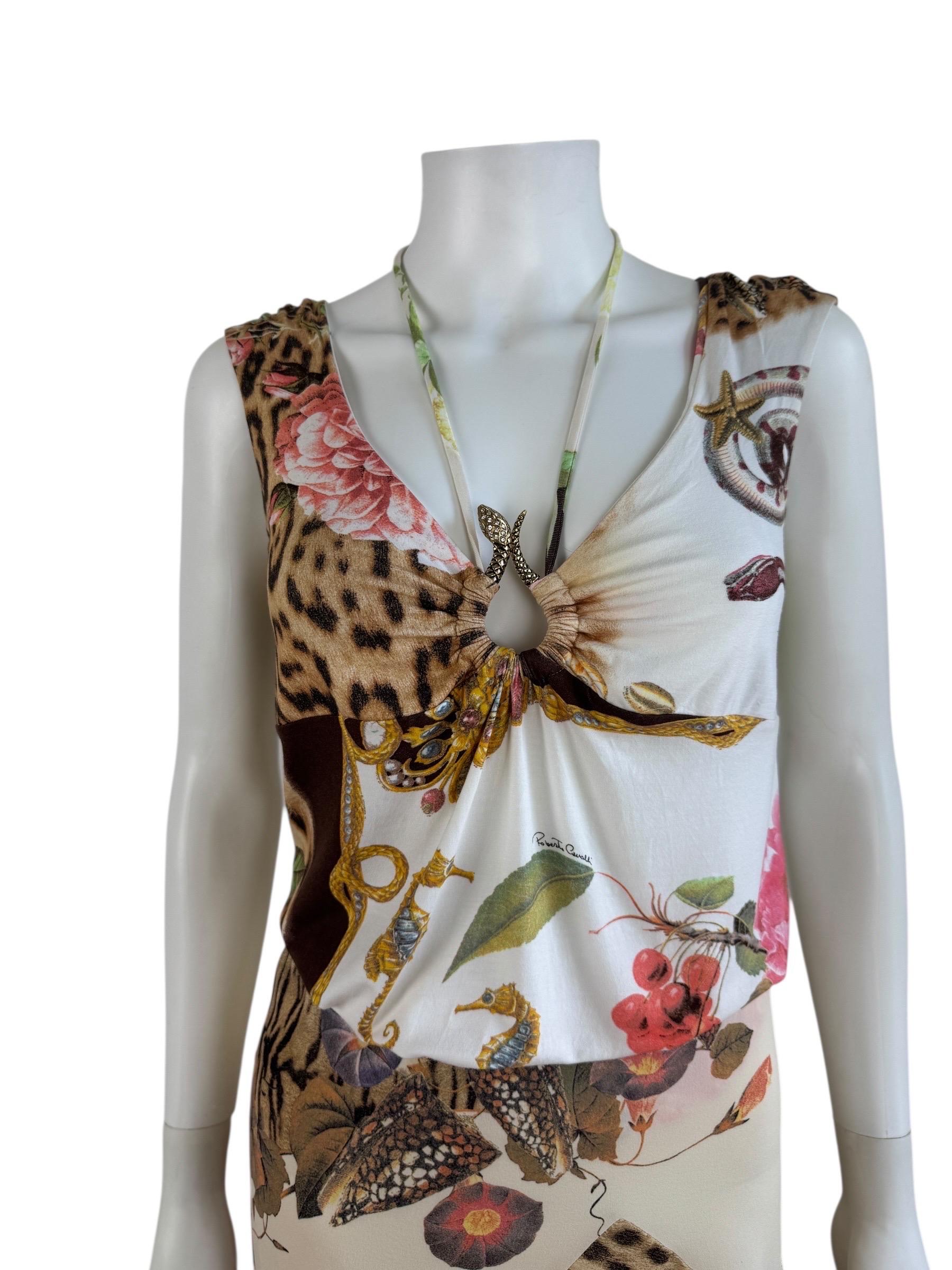 Vintage Roberto Cavalli S/S 2005 Seashell Leopard Floral Top + Skirt Set For Sale 2