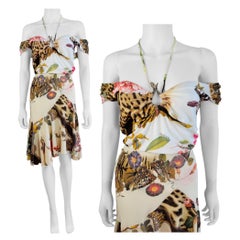 Vintage Roberto Cavalli S/S 2005 Seashell Leopard Floral Top + Skirt Set