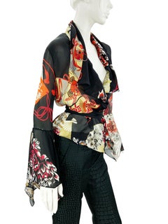 Vintage Roberto Cavalli S/S 2006 Silk Wrap Top Blouse Italian 46