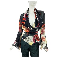 Vintage Roberto Cavalli S/S 2006 Silk Wrap Top Blouse Italiano 46