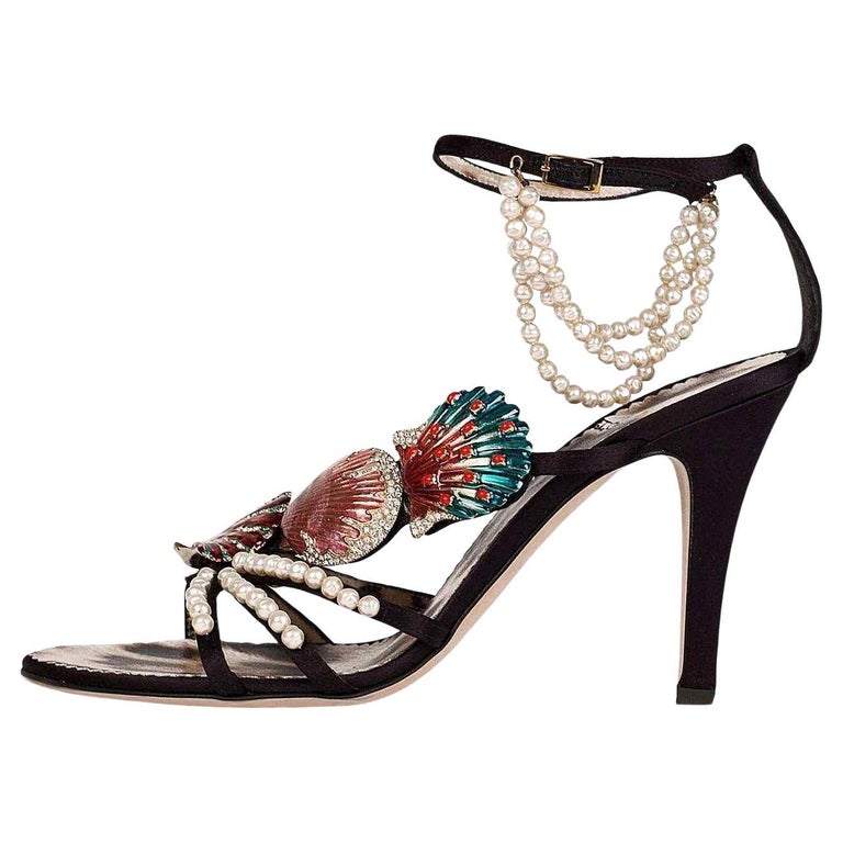 Vintage Roberto Cavalli Shoes w/ Crystal Embellished Seashells and Pearls,  40 10 For Sale at 1stDibs