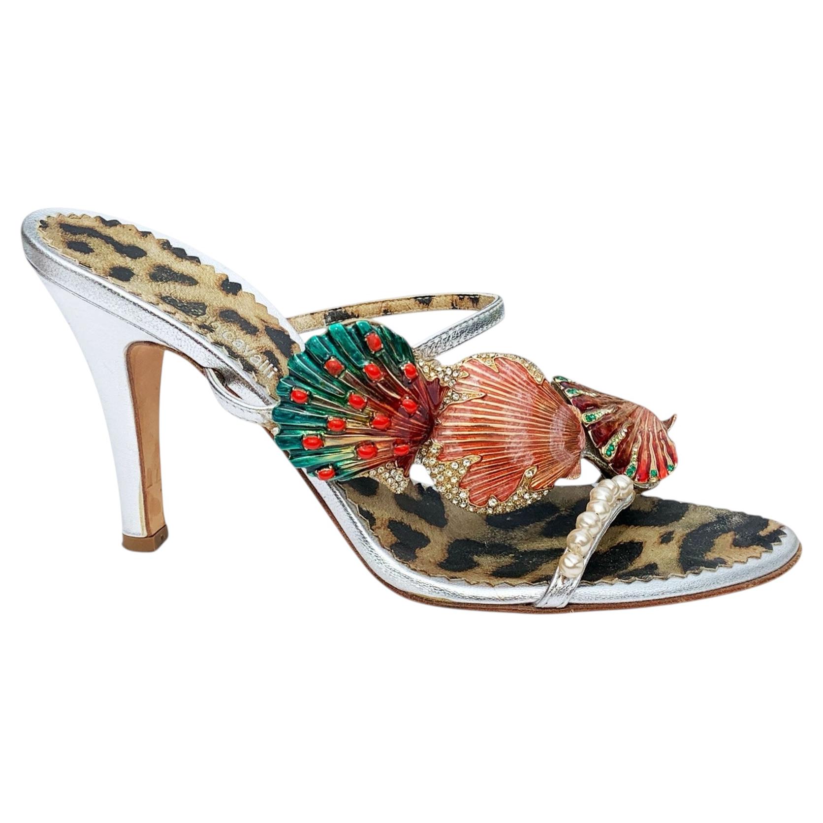 Vintage Roberto Cavalli Shoes w/ Crystal Embellished Seashells Pearls 36.5 - 6.5