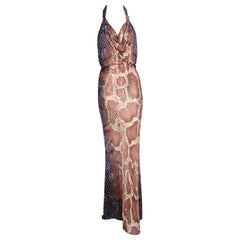 Vintage Roberto Cavalli signed reptile print and attached brooch long dress