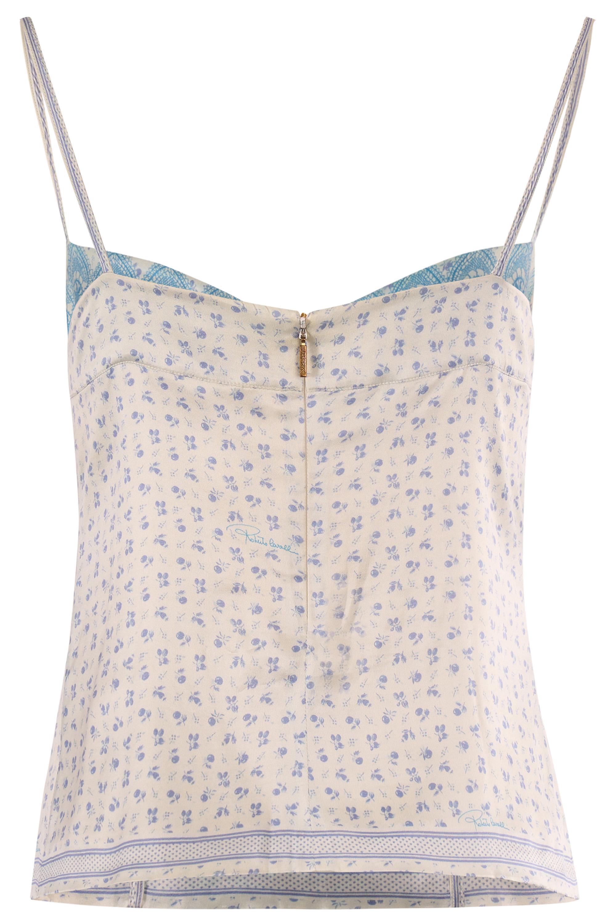 Grigio Top vintage con stampa su seta Roberto Cavalli in vendita