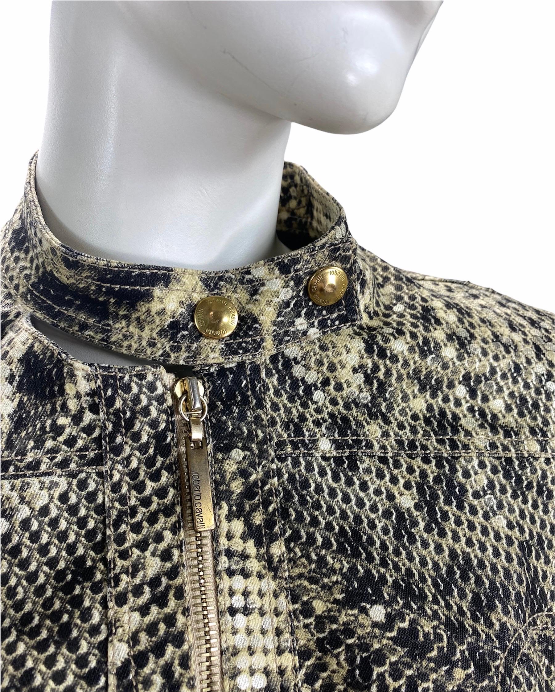 Vintage Roberto Cavalli Snake Print Biker Jacket Small In Excellent Condition In Montgomery, TX