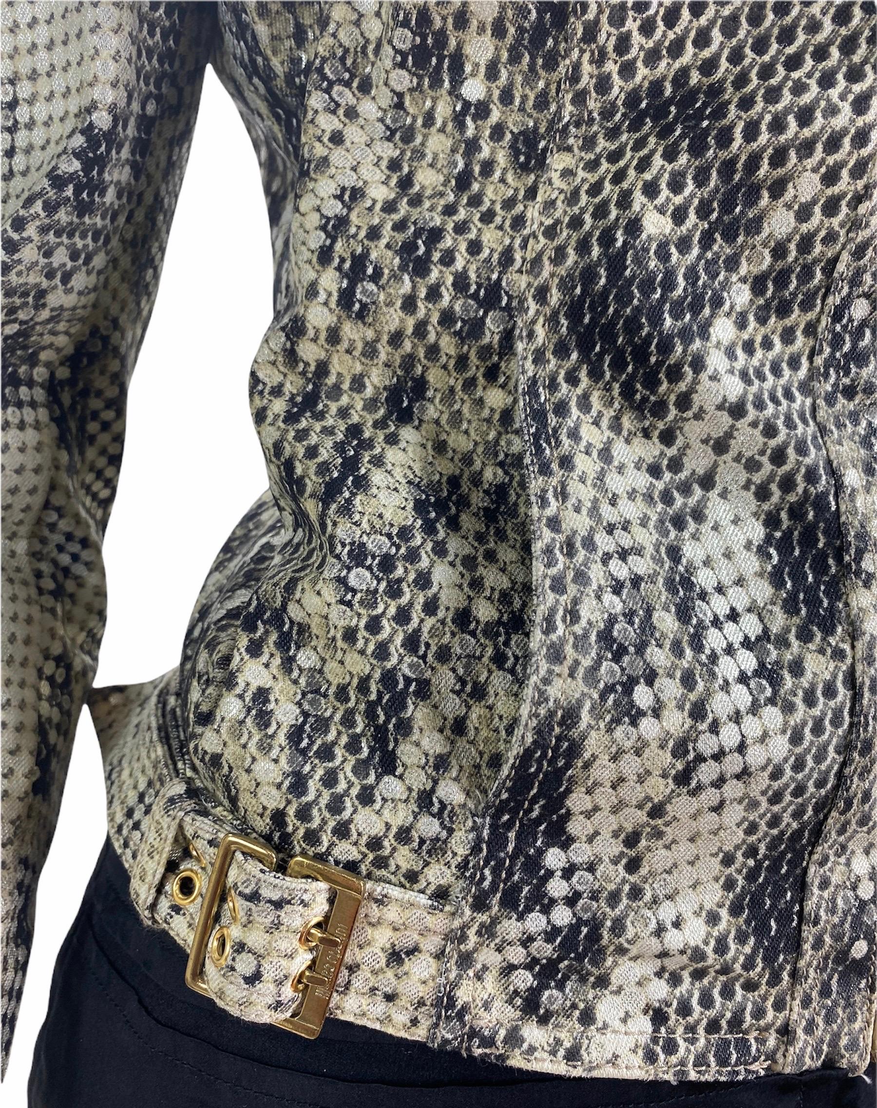 Women's Vintage Roberto Cavalli Snake Print Biker Jacket Small