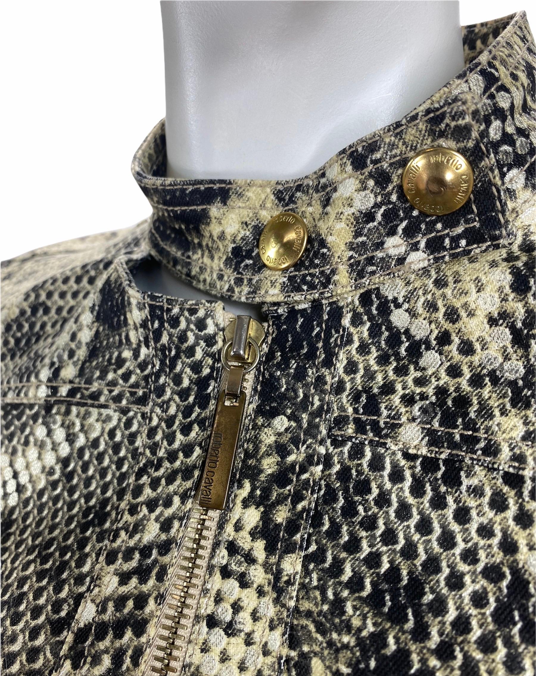 Vintage Roberto Cavalli Snake Print Biker Jacket Small 1
