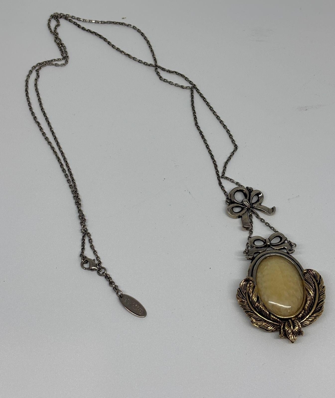 Vintage Roberto Cavalli Two-Tone Stone Pendant Necklace For Sale 3