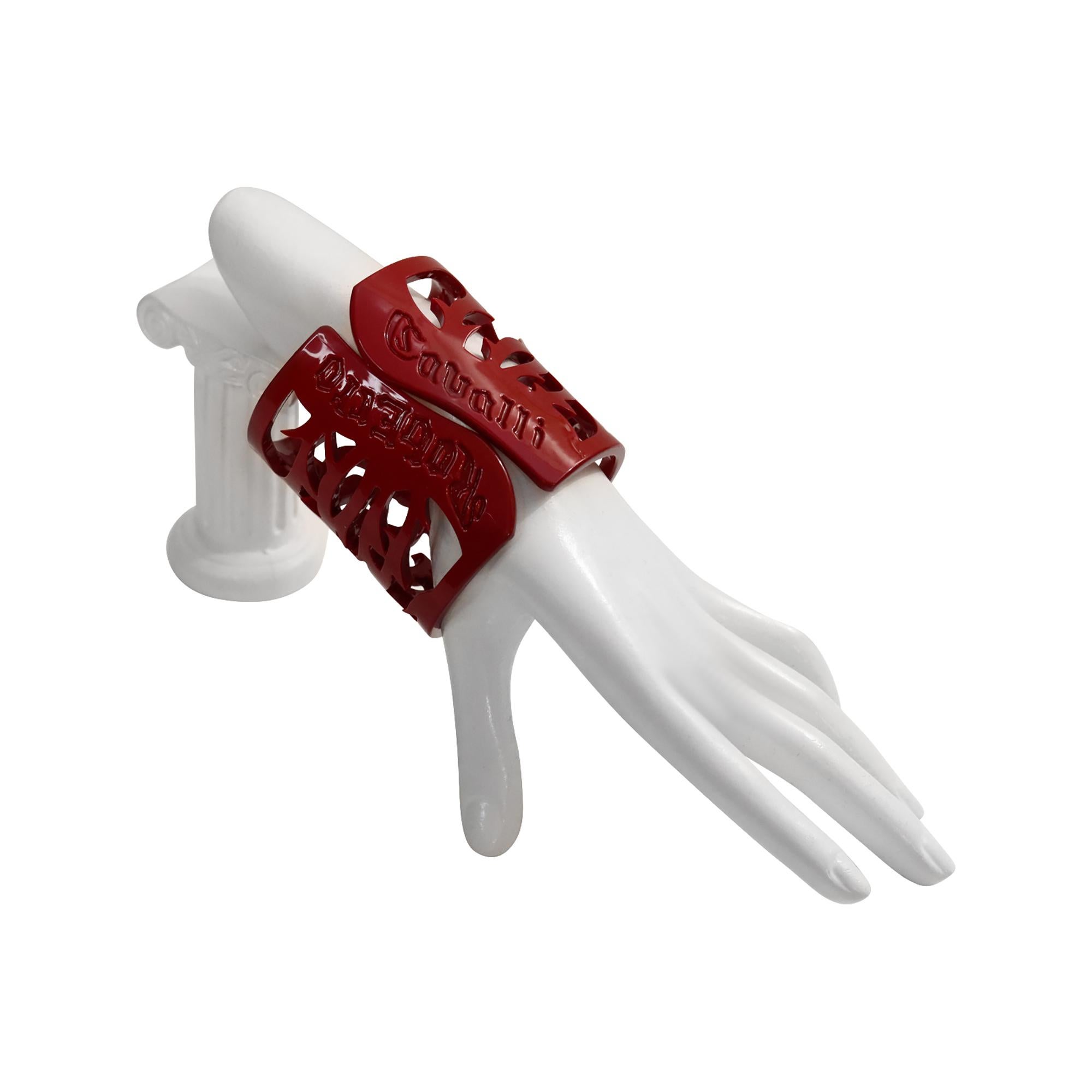 Vintage Roberto Cavalli Brazalete ancho de resina roja  Pulsera Circa años 90 en venta 5