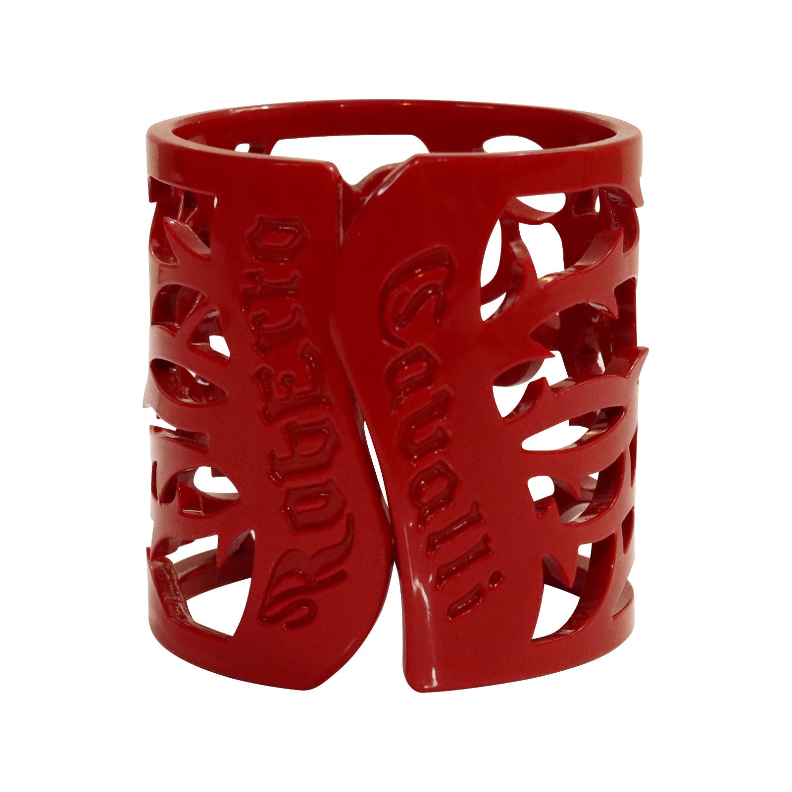 Vintage Roberto Cavalli Breite Rote Harz Manschette  Armband ca. 1990er Jahre im Zustand „Gut“ im Angebot in New York, NY