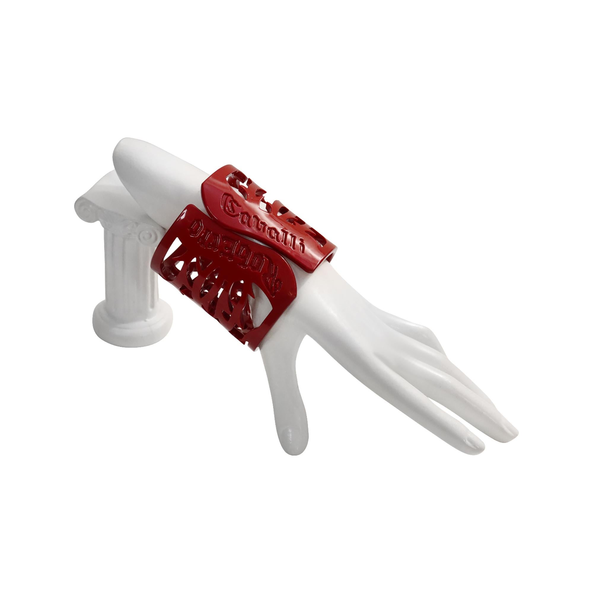 Vintage Roberto Cavalli Brazalete ancho de resina roja  Pulsera Circa años 90 en venta 1