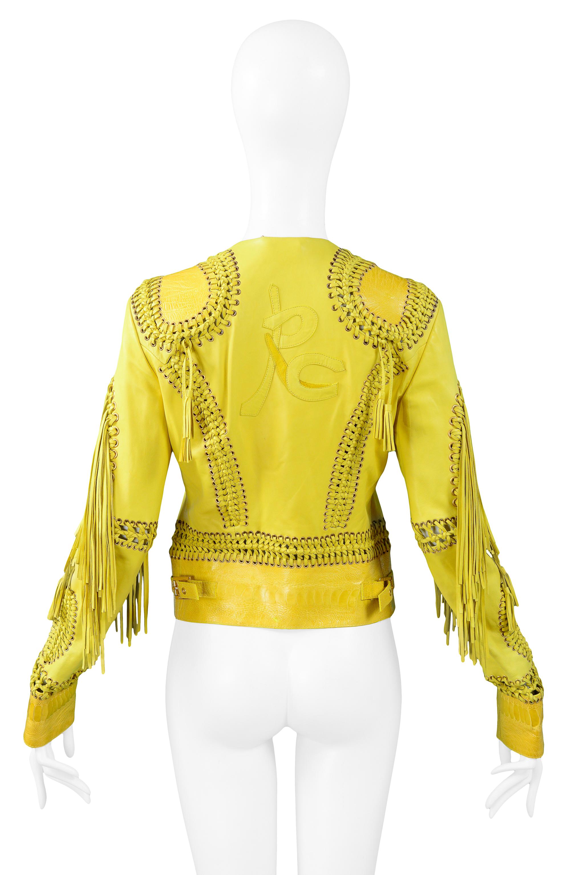 Vintage Roberto Cavalli Yellow Leather Fringe Jacket 2006 3