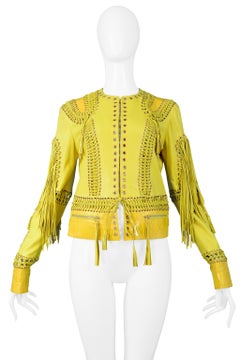 Vintage Roberto Cavalli Yellow Leather Fringe Jacket 2006