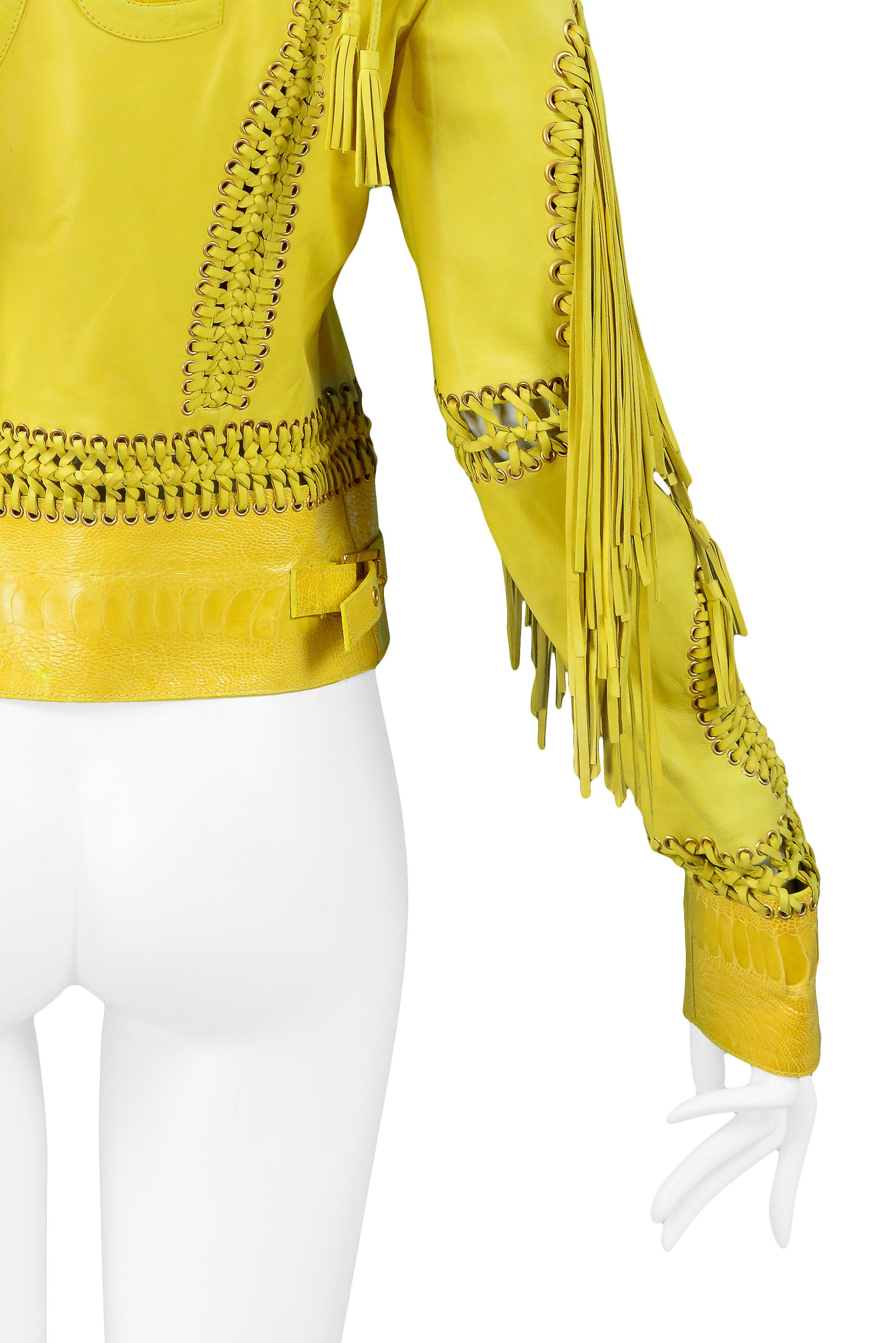 Vintage Roberto Cavalli Yellow Leather Fringe Jacket 2006 1