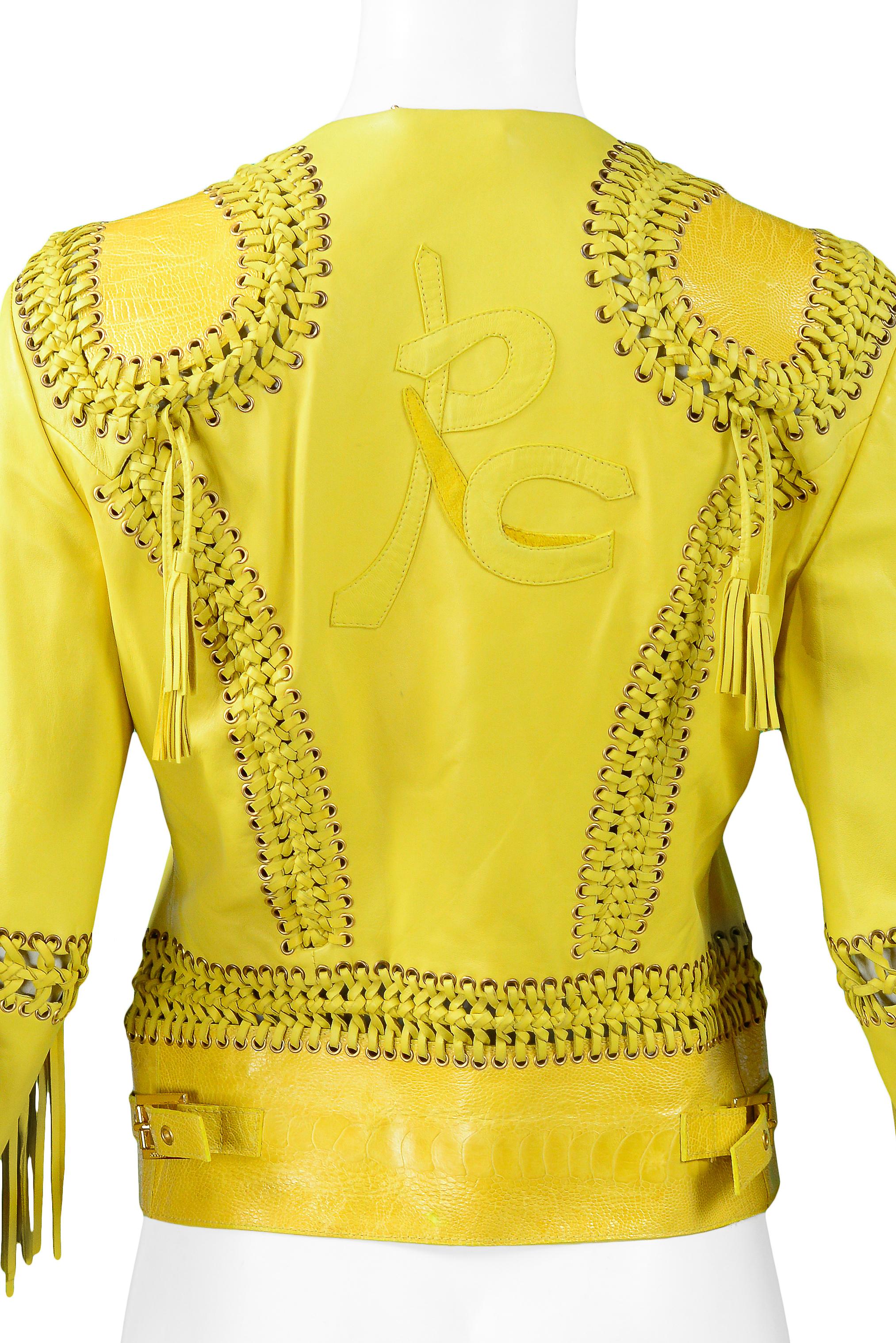 Vintage Roberto Cavalli Yellow Leather Fringe Jacket 2006 2