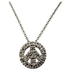 Vintage Roberto Coin 18 Karat White Gold Diamond Peace Sign Pendant Necklace