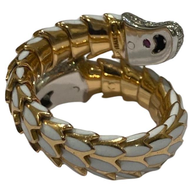 Roberto Coin Vintage 'Cobra' Ring aus 18 Karat Roségold, weißer Emaille und Diamant im Angebot 6