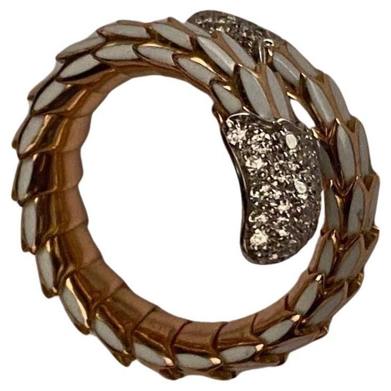 Roberto Coin Vintage 'Cobra' Ring aus 18 Karat Roségold, weißer Emaille und Diamant im Angebot 7