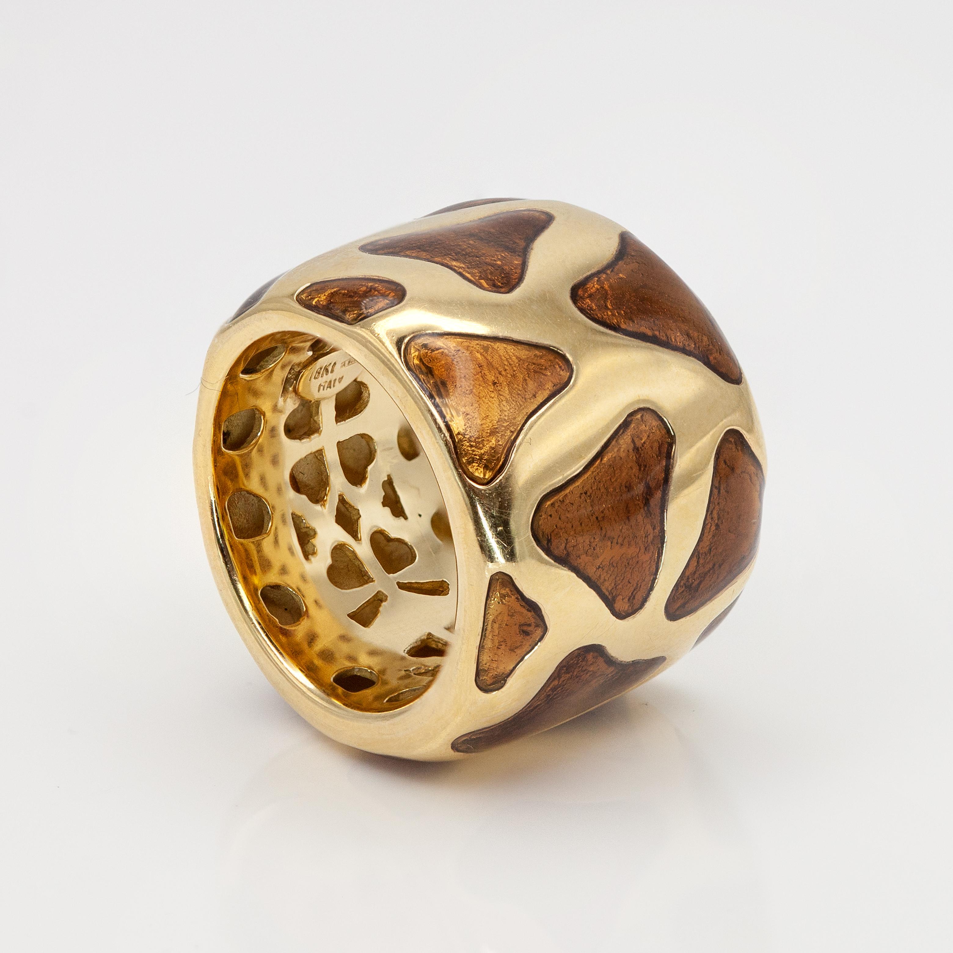 Bague Vintage Roberto Coin 18K YG Brown en émail en vente 7