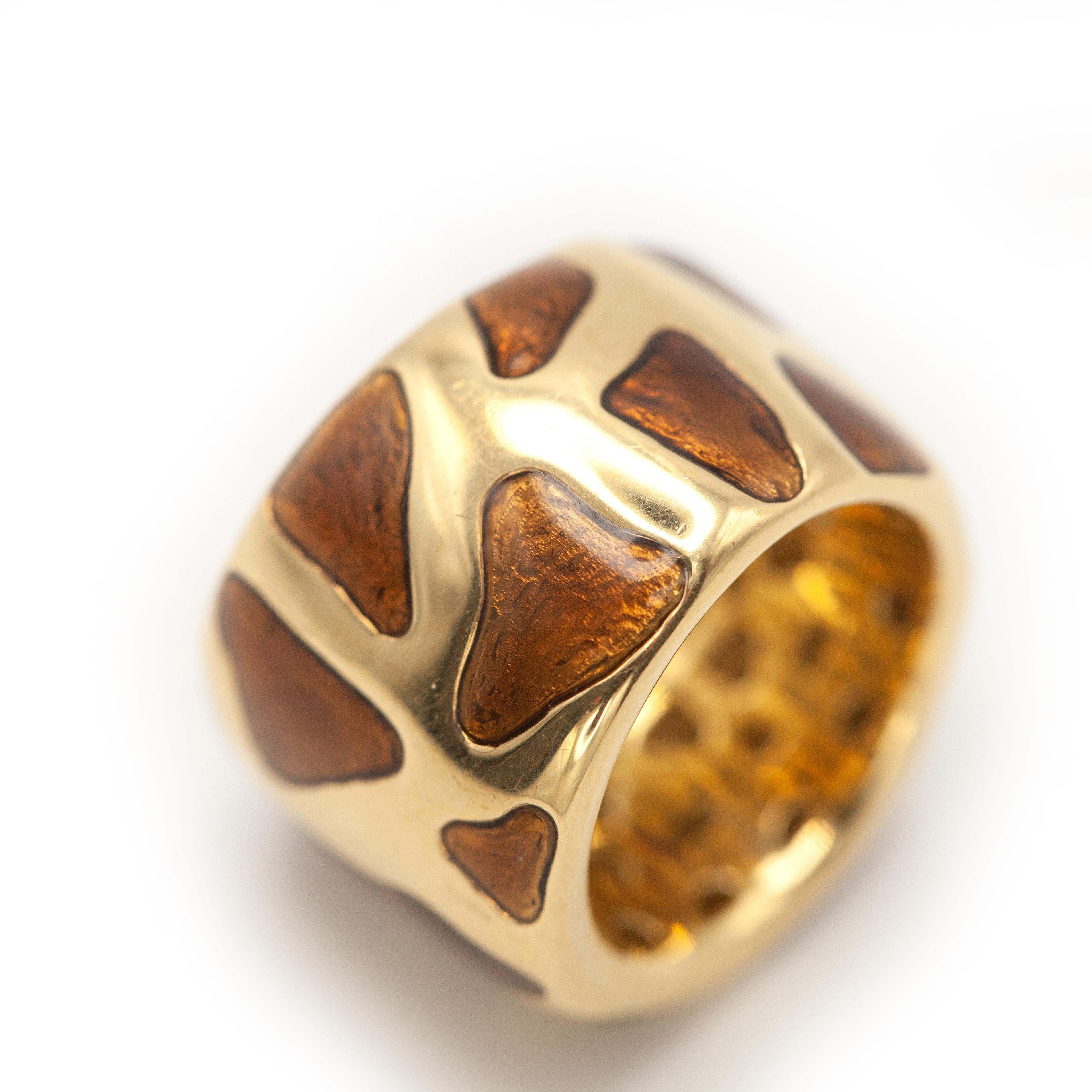 Bague Vintage Roberto Coin 18K YG Brown en émail Unisexe en vente
