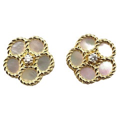 Vintage Roberto Coin 18K YG Mother of Pearl and Diamond Daisy Earrings #15412