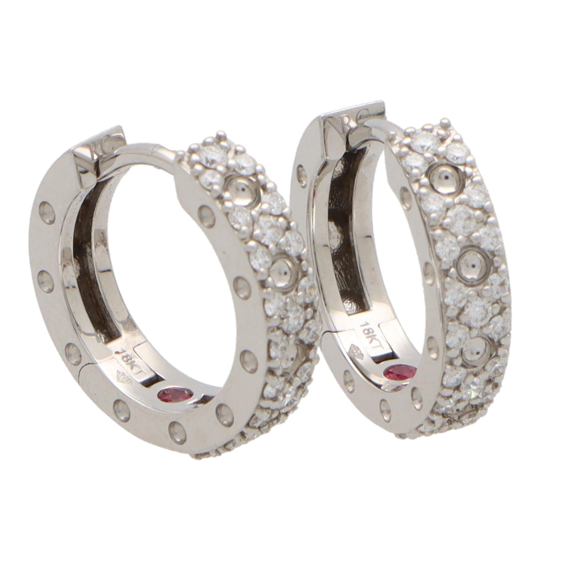 Round Cut Vintage Roberto Coin Diamond Hoop Earrings Set in 18k White Gold