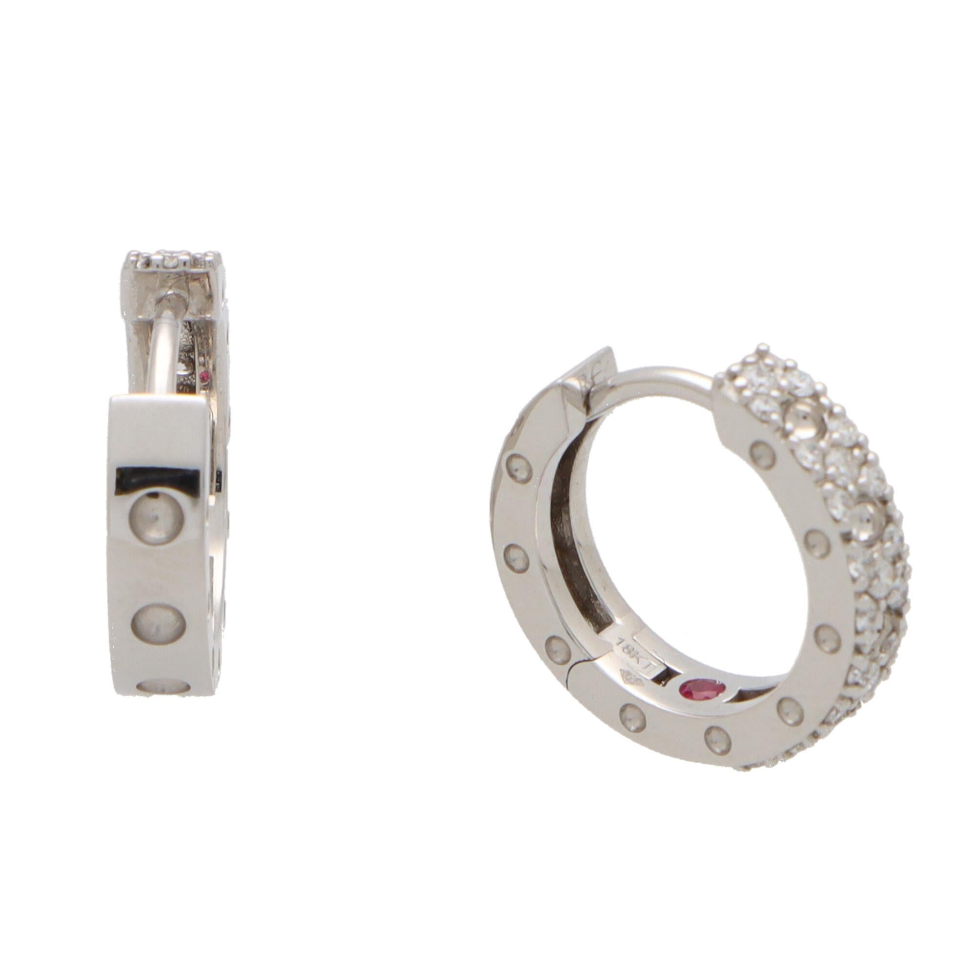 Women's or Men's Vintage Roberto Coin Diamond Hoop Earrings Set in 18k White Gold