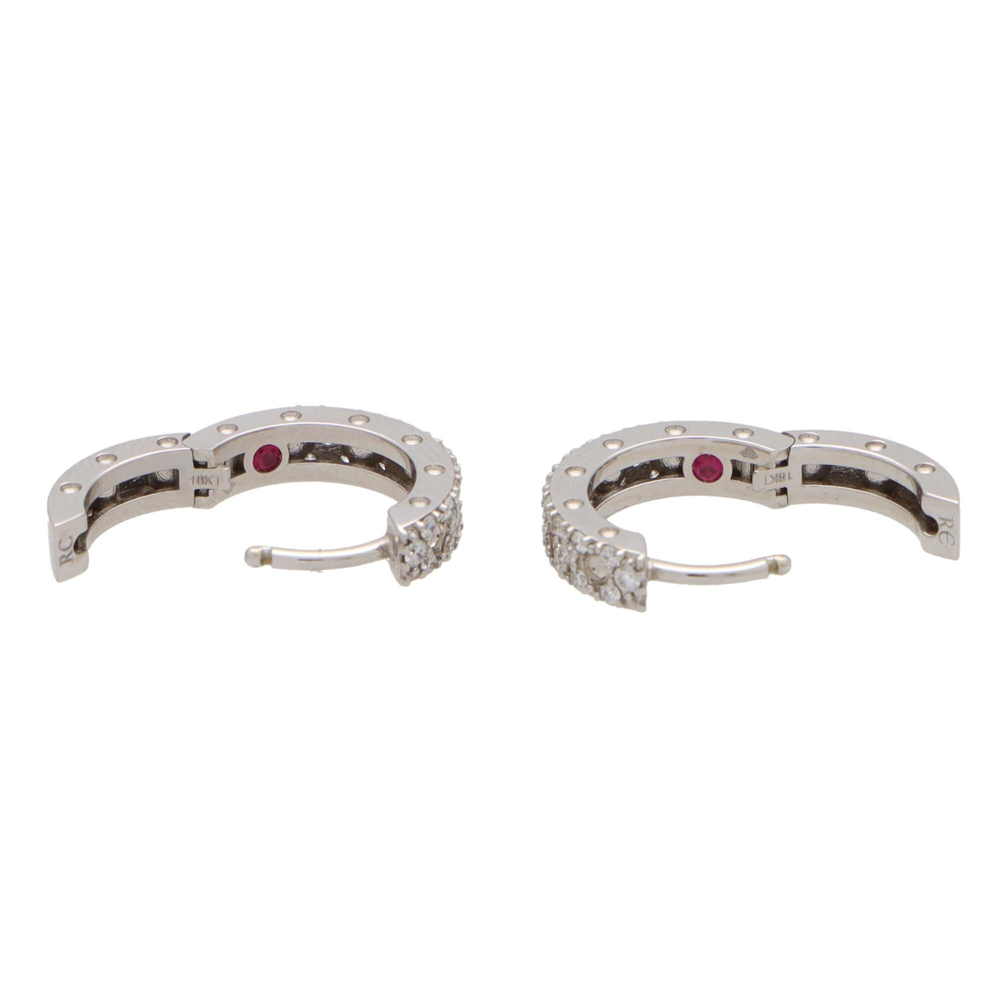 Vintage Roberto Coin Diamond Hoop Earrings Set in 18k White Gold 1