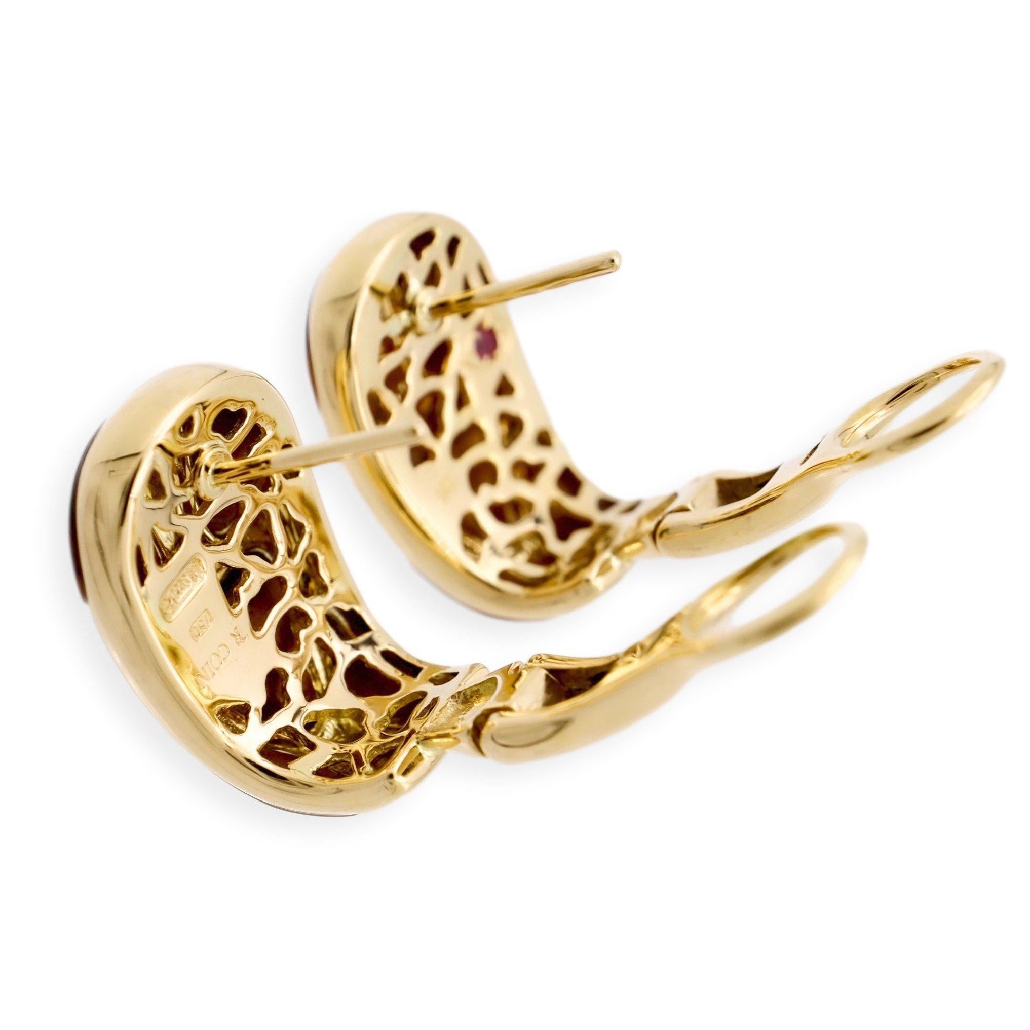 Women's Vintage Roberto Coin Giraffe 18K Yellow Gold Diamond Tiger Eye Clip Earrings For Sale