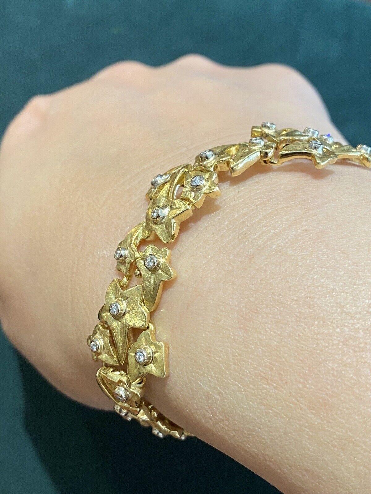 Roberto Coin Bracelet vintage feuille de diamants en or jaune 18 carats en vente 1