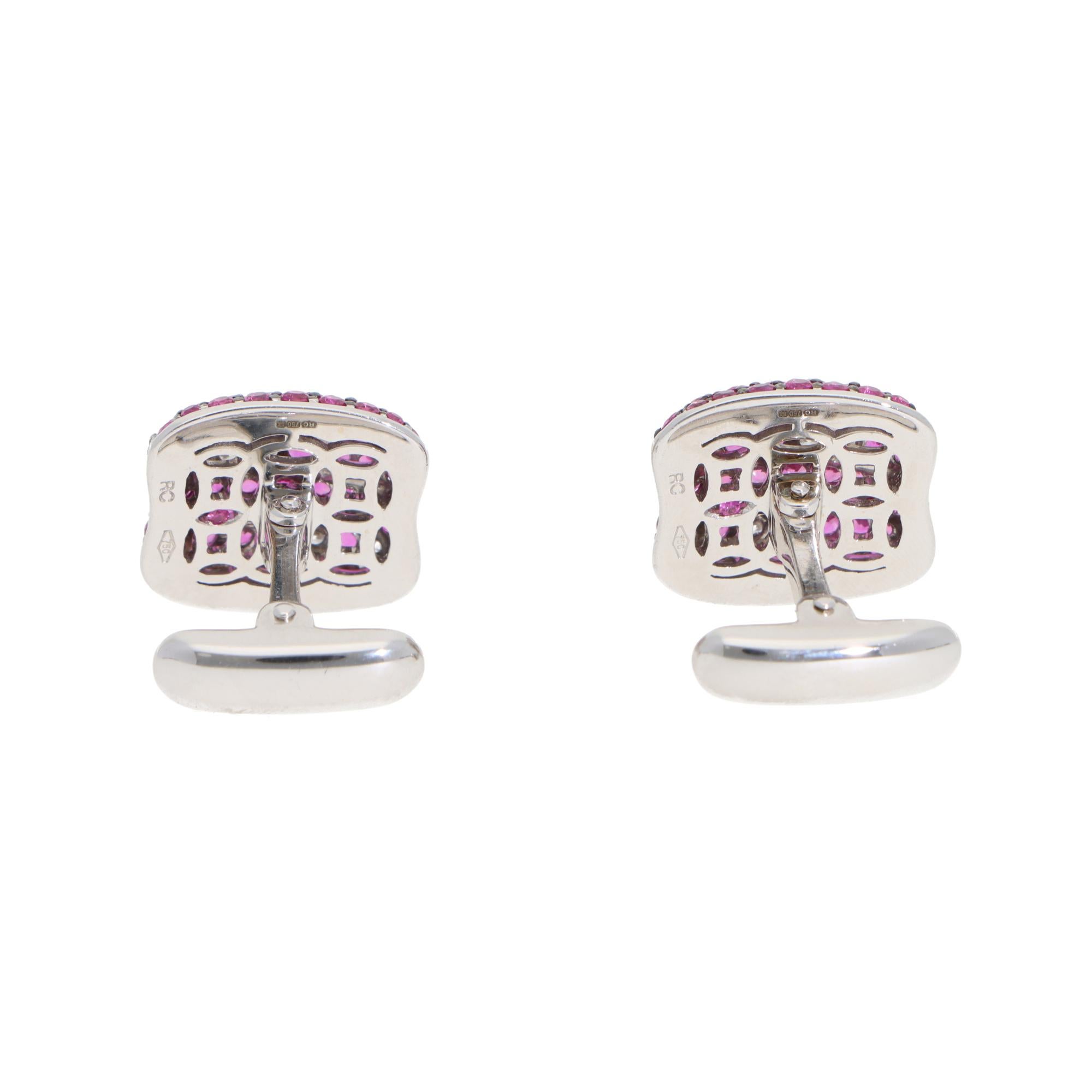 Gemelos vintage Roberto Coin de barra de zafiro rosa y diamantes en oro blanco en Excelente estado para la venta en London, GB