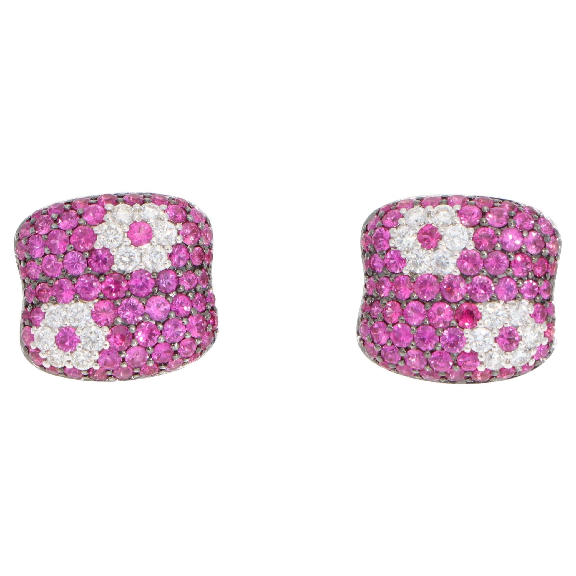 Gemelos vintage Roberto Coin de barra de zafiro rosa y diamantes en oro blanco