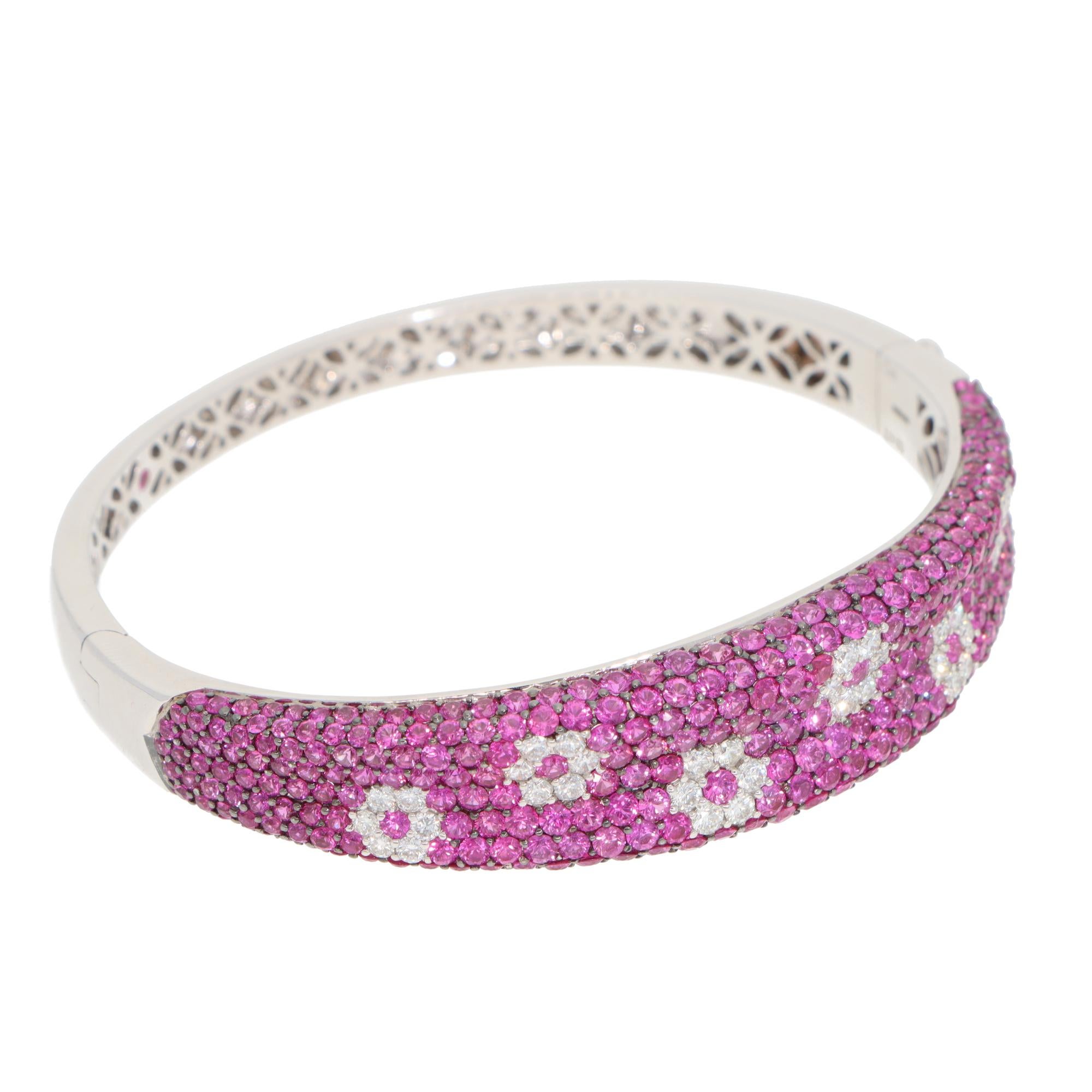 Brilliant Cut Vintage Roberto Coin Pink Sapphire and Diamond Bracelet in White Gold