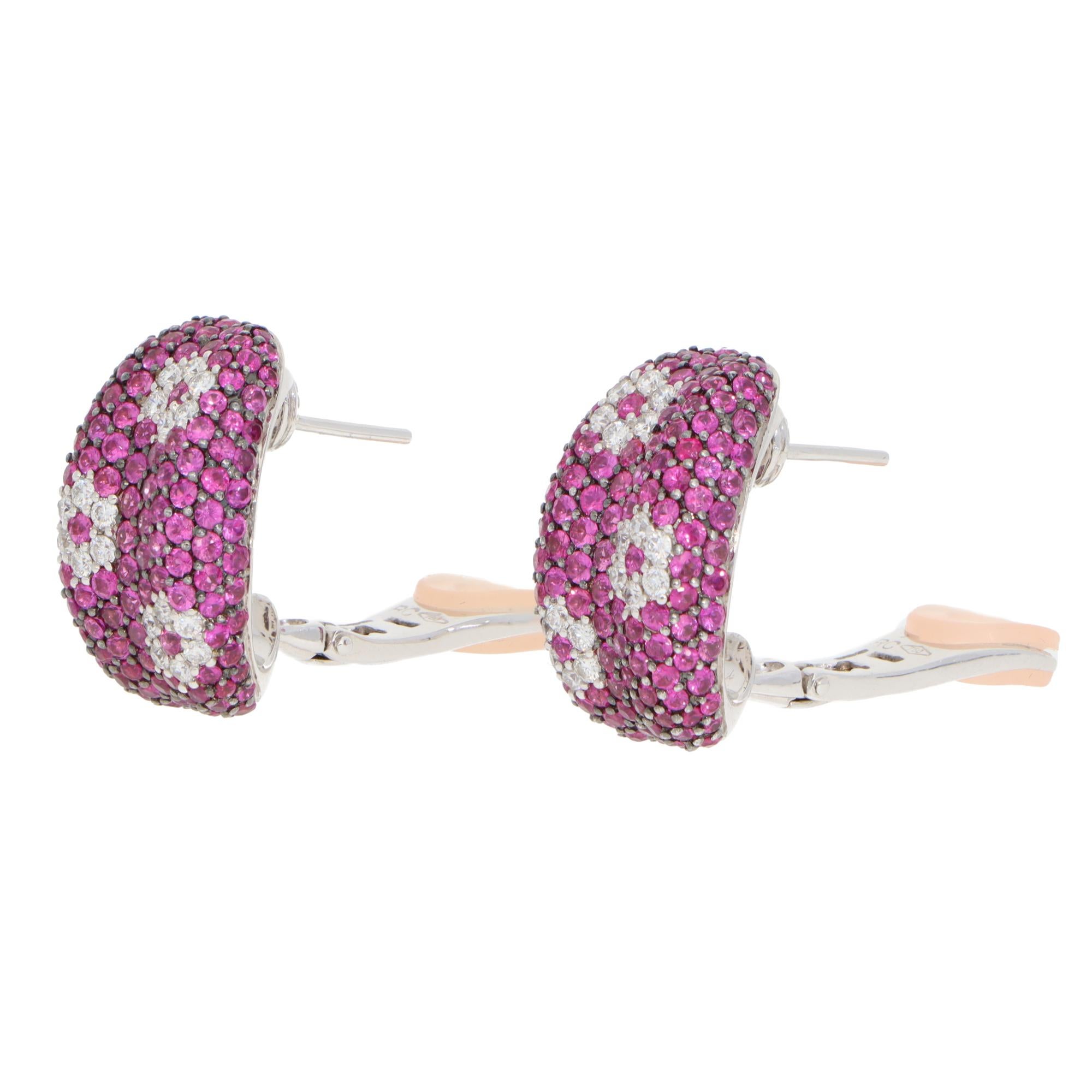 Pendientes Vintage Roberto Coin de Zafiro Rosa y Diamante en Oro Blanco Corte brillante en venta