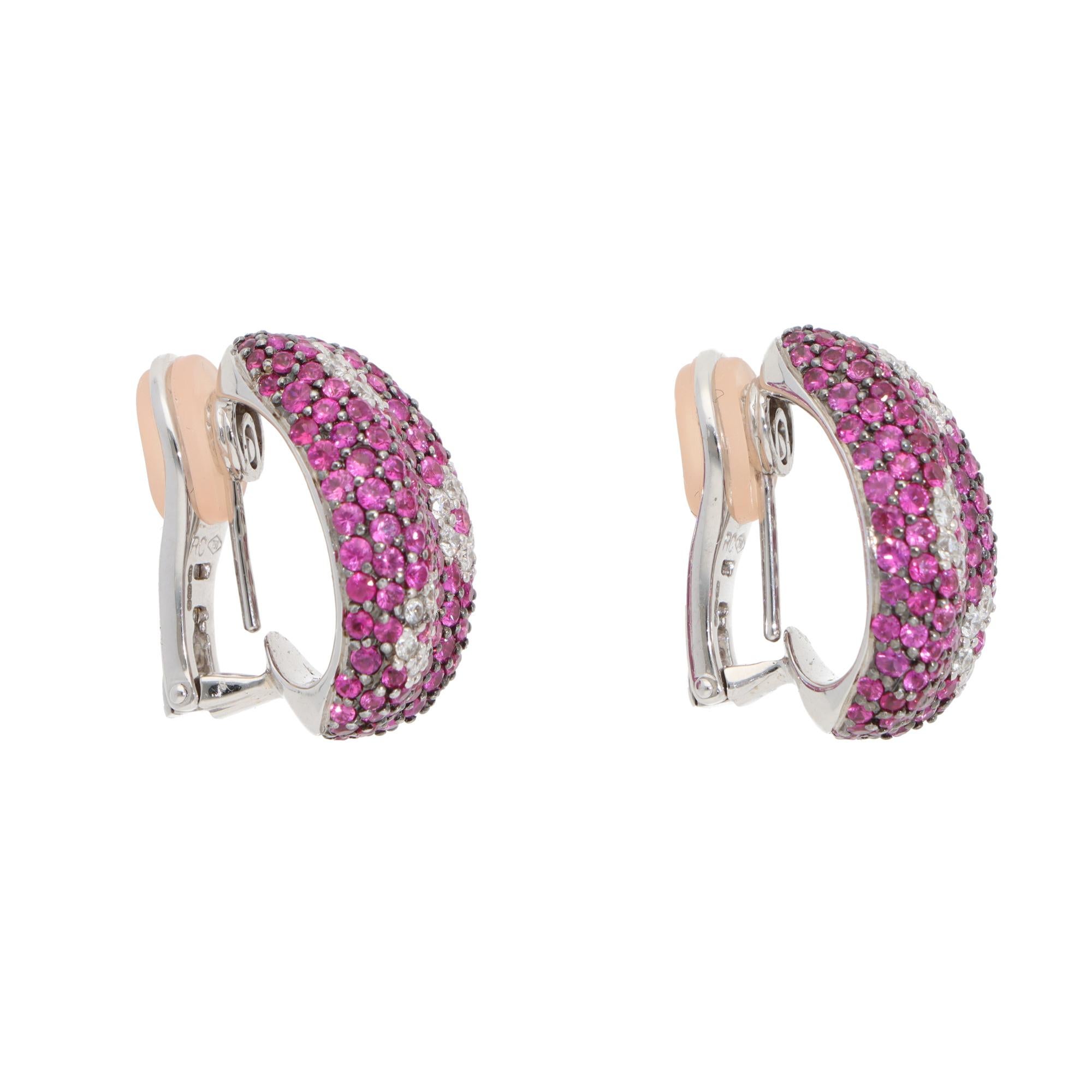 Pendientes Vintage Roberto Coin de Zafiro Rosa y Diamante en Oro Blanco en Excelente estado para la venta en London, GB