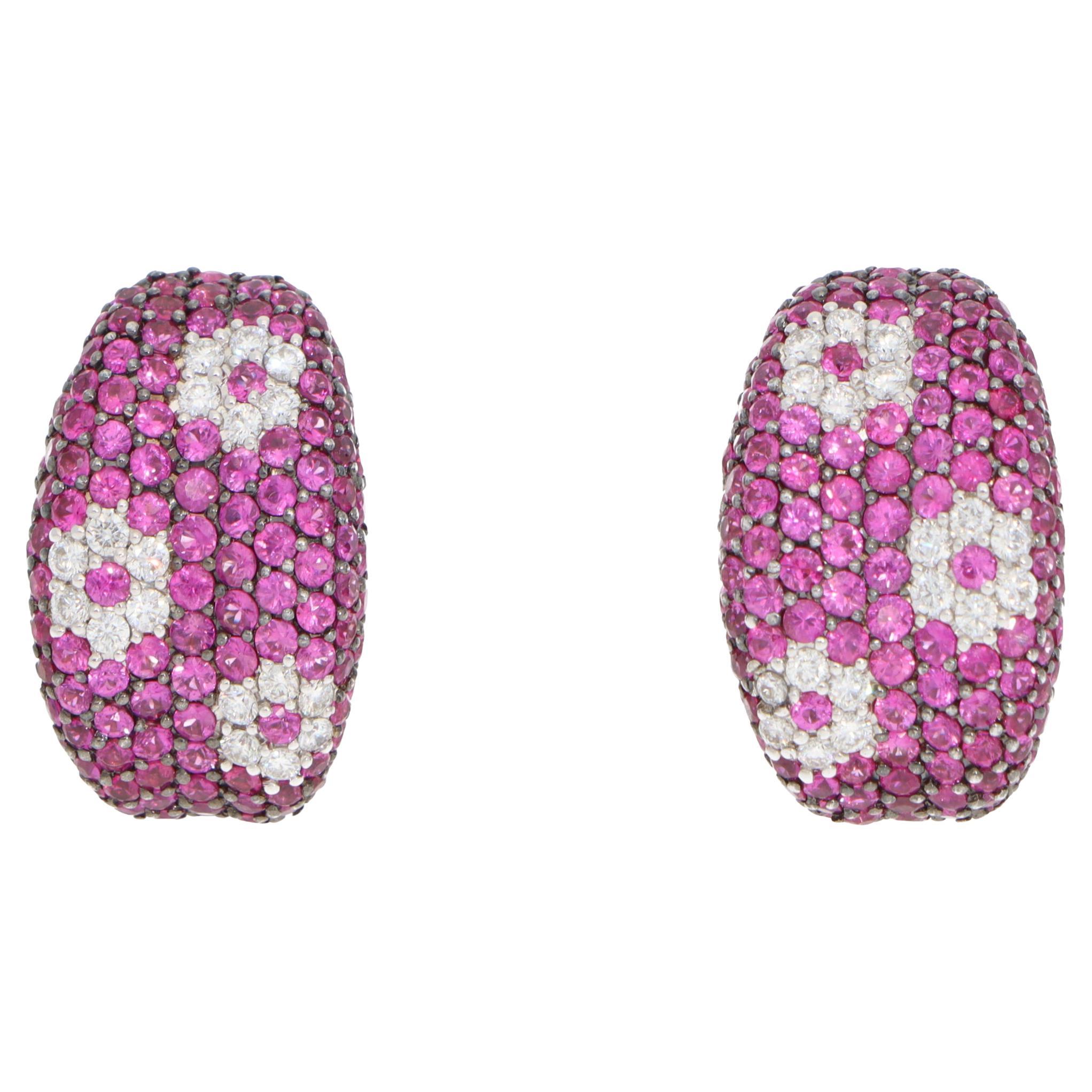 Vintage Roberto Coin Pink Sapphire and Diamond Earrings in White Gold