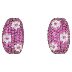Roberto Coin, boucles d'oreilles vintage en or blanc, saphir rose et diamants