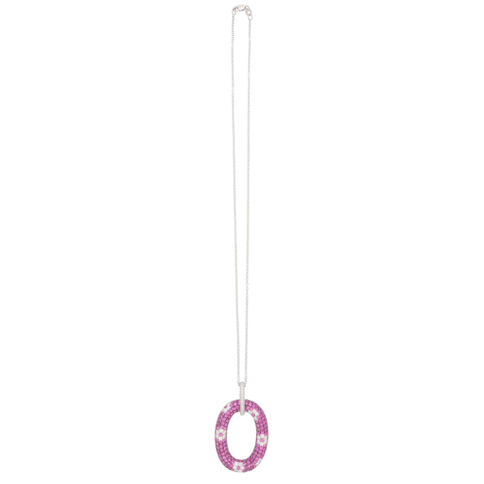 Taglio brillante Vintage Roberto Coin Collana con zaffiro rosa e diamanti in oro bianco in vendita