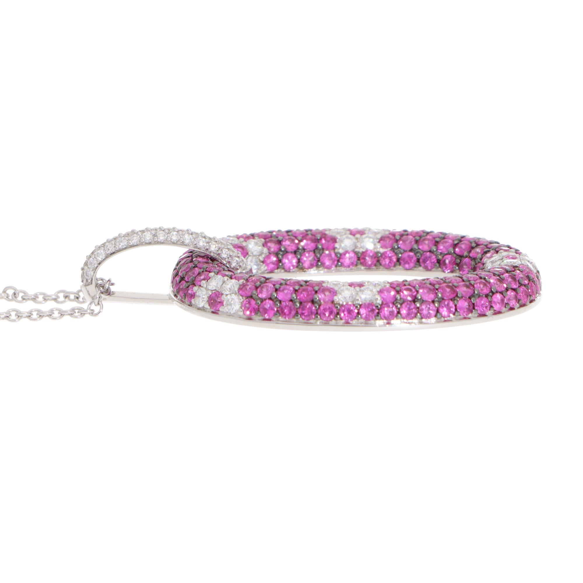 Vintage Roberto Coin Collana con zaffiro rosa e diamanti in oro bianco In condizioni ottime in vendita a London, GB