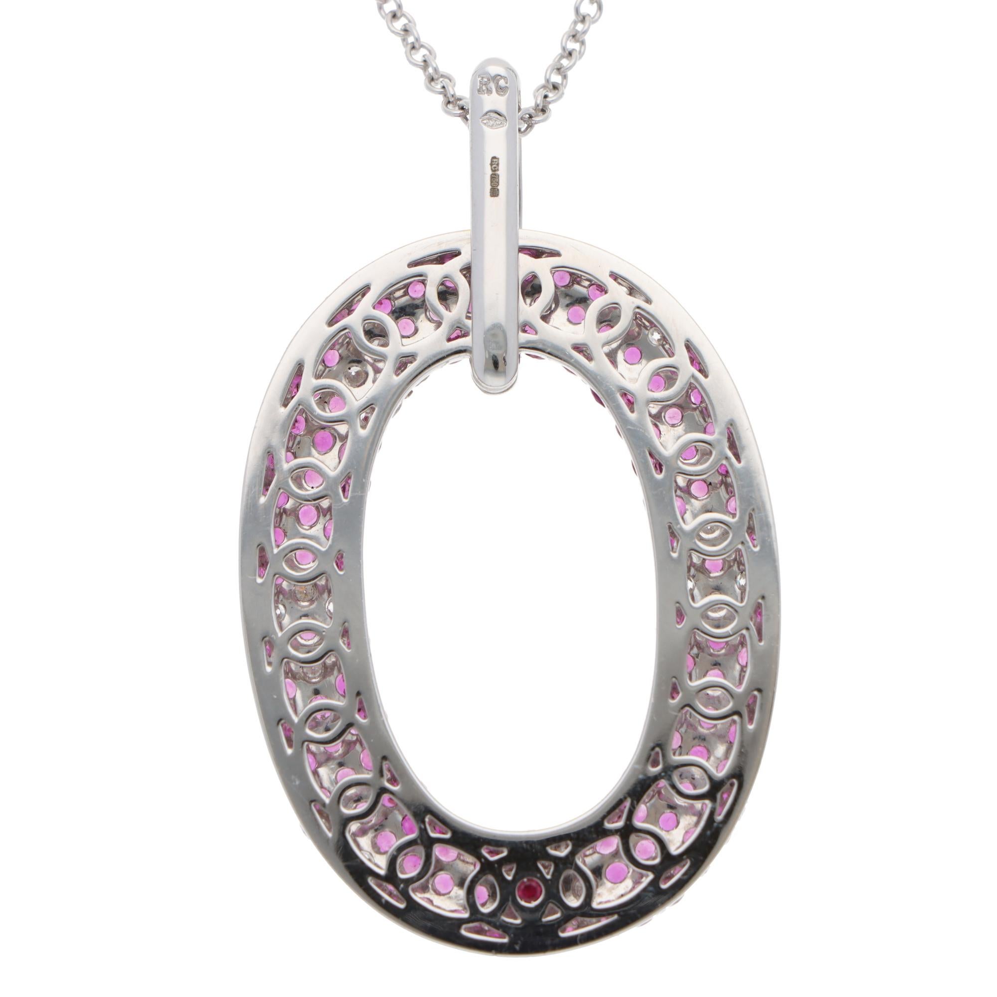 da uomo o donna Vintage Roberto Coin Collana con zaffiro rosa e diamanti in oro bianco in vendita