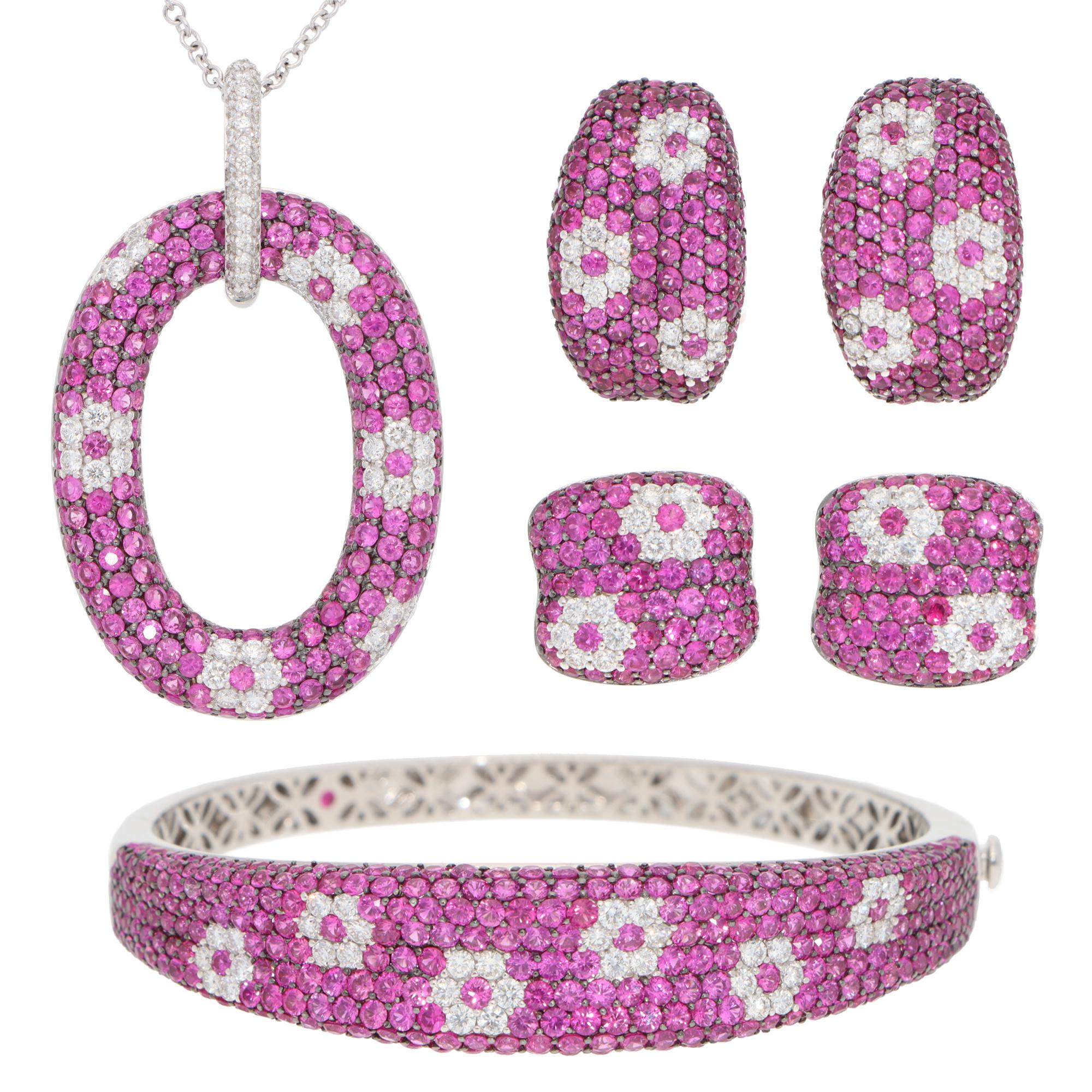 Vintage Roberto Coin Collana con zaffiro rosa e diamanti in oro bianco in vendita 1