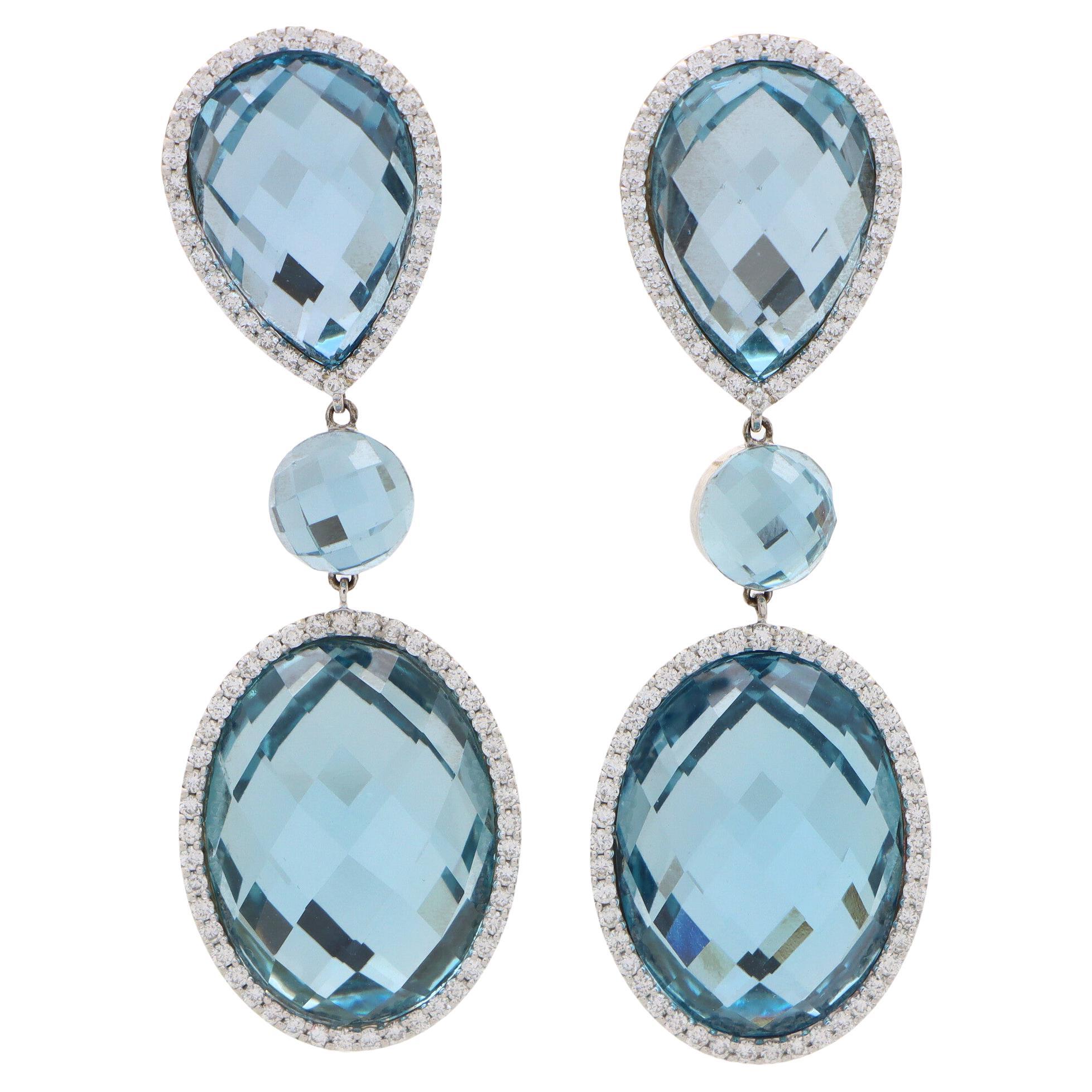 Vintage Roberto Coin Topaz and Diamond Drop Earrings Set in 18k White Gold For Sale